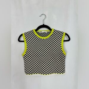 Zara neon checkered knit crop top